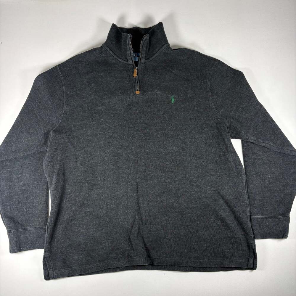 Polo Ralph Lauren Quarter Zip Sweater Mens XL Charcoal Grey Pique Green Pony